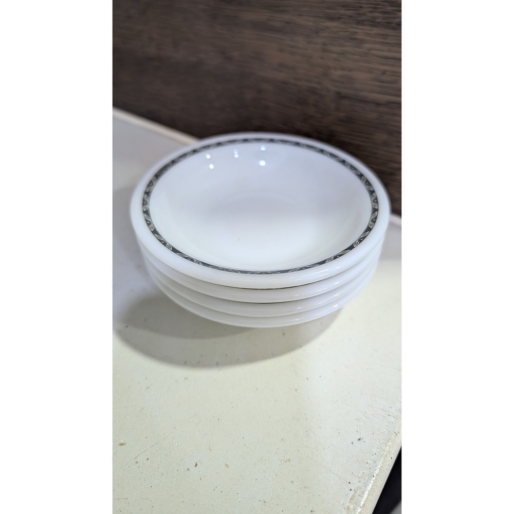 Vintage Corning Milk Glass Berry Bowl Set of 4 White gray laurel 4.5"